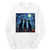 Black Cat Halloween Cat Lovers Starry Night Cat Van Gogh Long Sleeve Shirt