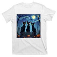 Black Cat Halloween Cat Lovers Starry Night Cat Van Gogh T-Shirt