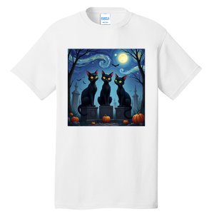 Black Cat Halloween Cat Lovers Starry Night Cat Van Gogh Tall T-Shirt