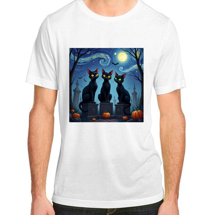 Black Cat Halloween Cat Lovers Starry Night Cat Van Gogh Adult ChromaSoft Performance T-Shirt