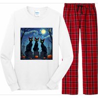 Black Cat Halloween Cat Lovers Starry Night Cat Van Gogh Long Sleeve Pajama Set