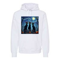 Black Cat Halloween Cat Lovers Starry Night Cat Van Gogh Premium Hoodie