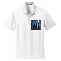 Black Cat Halloween Cat Lovers Starry Night Cat Van Gogh Dry Zone Grid Polo