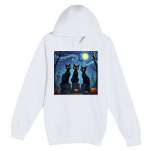 Black Cat Halloween Cat Lovers Starry Night Cat Van Gogh Premium Pullover Hoodie