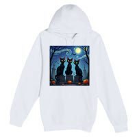 Black Cat Halloween Cat Lovers Starry Night Cat Van Gogh Premium Pullover Hoodie