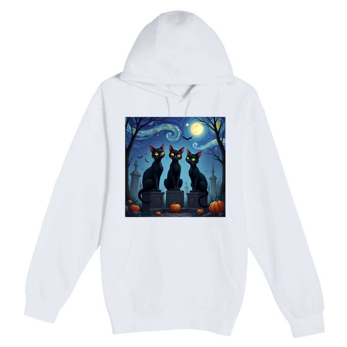 Black Cat Halloween Cat Lovers Starry Night Cat Van Gogh Premium Pullover Hoodie