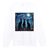 Black Cat Halloween Cat Lovers Starry Night Cat Van Gogh Premium Crewneck Sweatshirt