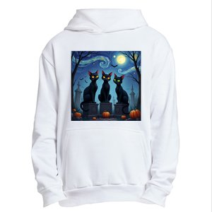 Black Cat Halloween Cat Lovers Starry Night Cat Van Gogh Urban Pullover Hoodie