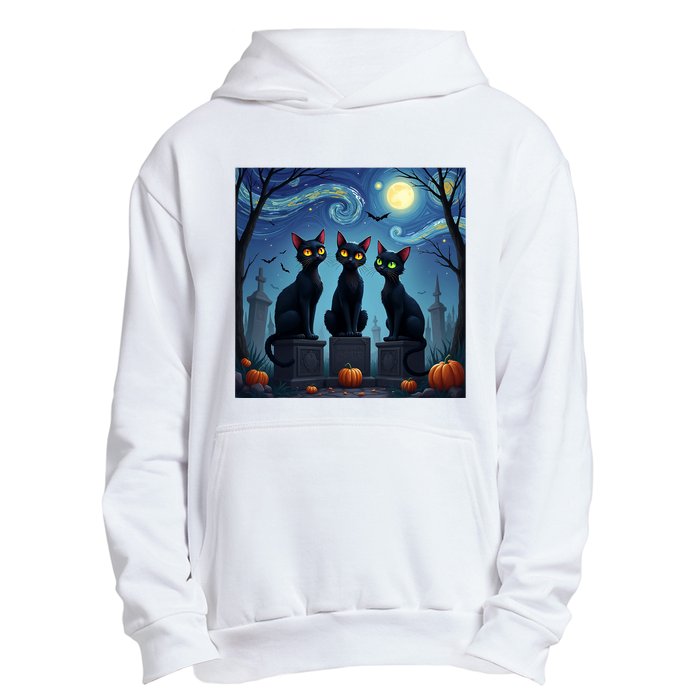 Black Cat Halloween Cat Lovers Starry Night Cat Van Gogh Urban Pullover Hoodie