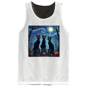 Black Cat Halloween Cat Lovers Starry Night Cat Van Gogh Mesh Reversible Basketball Jersey Tank