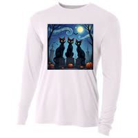 Black Cat Halloween Cat Lovers Starry Night Cat Van Gogh Cooling Performance Long Sleeve Crew