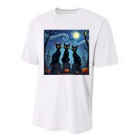 Black Cat Halloween Cat Lovers Starry Night Cat Van Gogh Performance Sprint T-Shirt