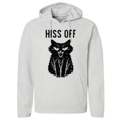 Black Cat Hiss Off Funny Meow Performance Fleece Hoodie