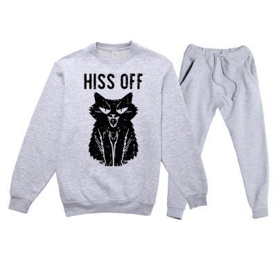 Black Cat Hiss Off Funny Meow Premium Crewneck Sweatsuit Set