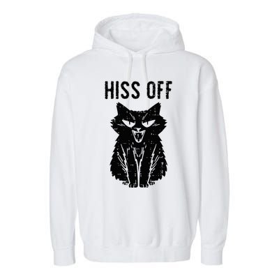 Black Cat Hiss Off Funny Meow Garment-Dyed Fleece Hoodie