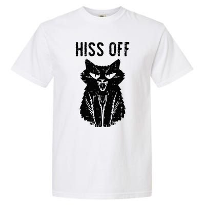 Black Cat Hiss Off Funny Meow Garment-Dyed Heavyweight T-Shirt