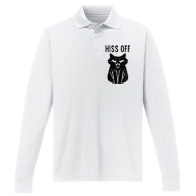 Black Cat Hiss Off Funny Meow Performance Long Sleeve Polo