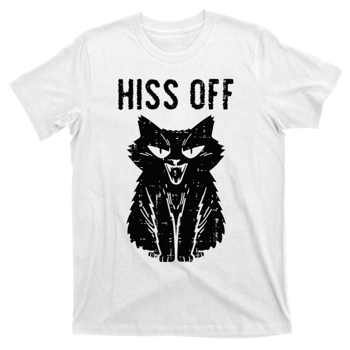 Black Cat Hiss Off Funny Meow T-Shirt