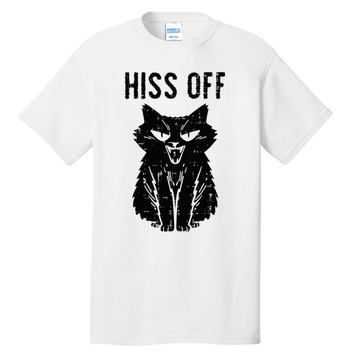 Black Cat Hiss Off Funny Meow Tall T-Shirt