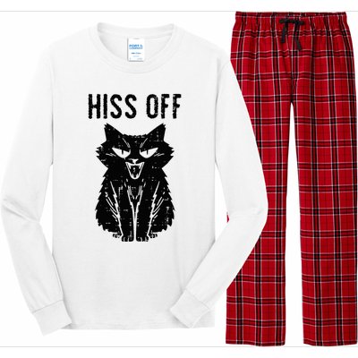 Black Cat Hiss Off Funny Meow Long Sleeve Pajama Set