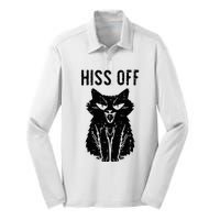 Black Cat Hiss Off Funny Meow Silk Touch Performance Long Sleeve Polo