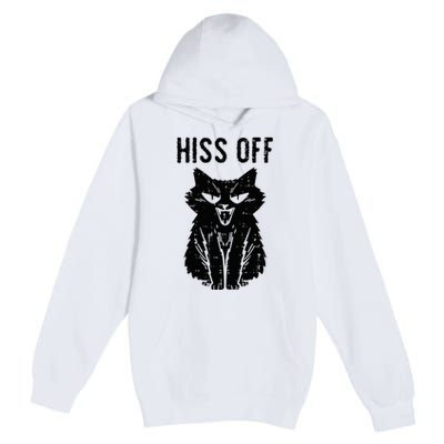 Black Cat Hiss Off Funny Meow Premium Pullover Hoodie