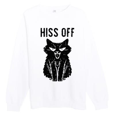 Black Cat Hiss Off Funny Meow Premium Crewneck Sweatshirt