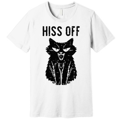 Black Cat Hiss Off Funny Meow Premium T-Shirt