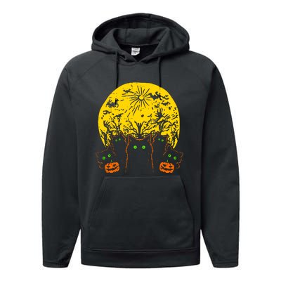 Black Cats Halloween Performance Fleece Hoodie