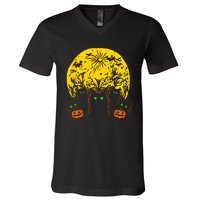 Black Cats Halloween V-Neck T-Shirt