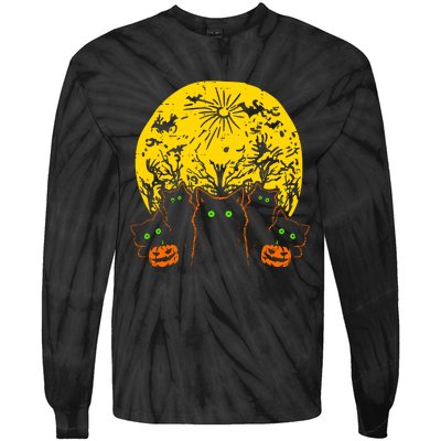 Black Cats Halloween Tie-Dye Long Sleeve Shirt