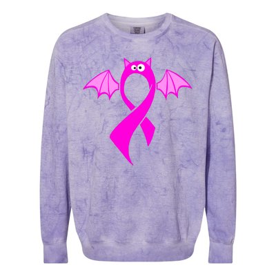 Breast Cancer Halloween Bat Pink Ribbon Colorblast Crewneck Sweatshirt