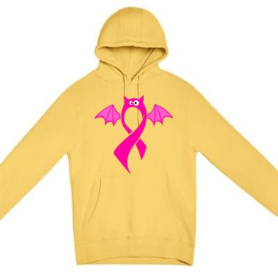 Breast Cancer Halloween Bat Pink Ribbon Premium Pullover Hoodie