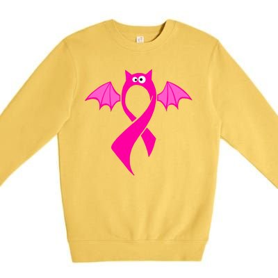 Breast Cancer Halloween Bat Pink Ribbon Premium Crewneck Sweatshirt