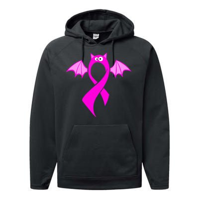 Breast Cancer Halloween Bat Pink Ribbon Performance Fleece Hoodie