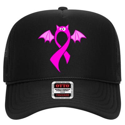 Breast Cancer Halloween Bat Pink Ribbon High Crown Mesh Back Trucker Hat