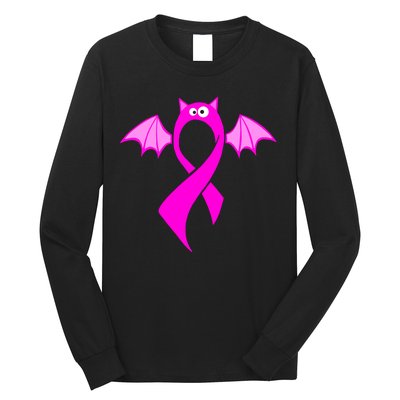 Breast Cancer Halloween Bat Pink Ribbon Long Sleeve Shirt