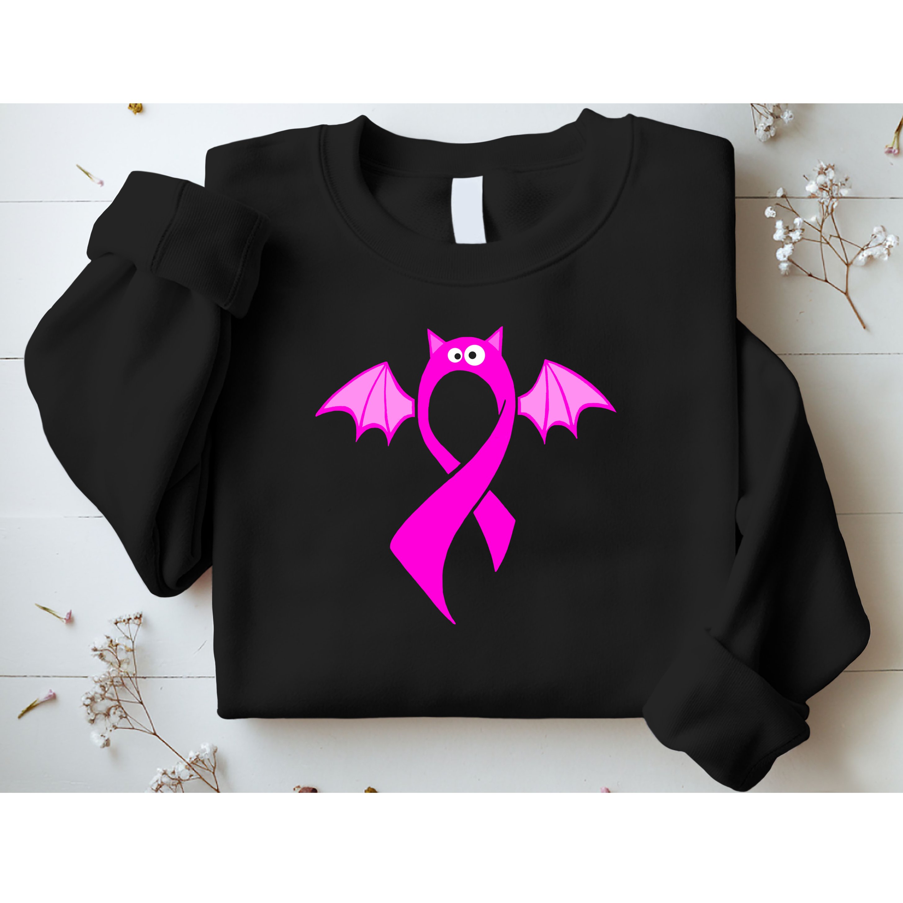 Breast Cancer Halloween Bat Pink Ribbon Sweatshirt