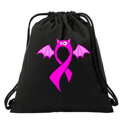 Breast Cancer Halloween Bat Pink Ribbon Drawstring Bag