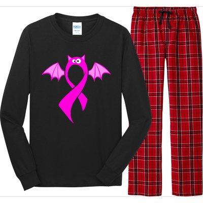 Breast Cancer Halloween Bat Pink Ribbon Long Sleeve Pajama Set