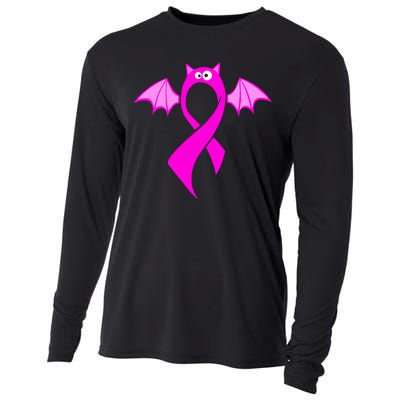 Breast Cancer Halloween Bat Pink Ribbon Cooling Performance Long Sleeve Crew