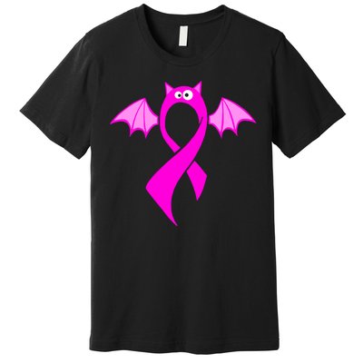 Breast Cancer Halloween Bat Pink Ribbon Premium T-Shirt