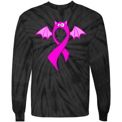 Breast Cancer Halloween Bat Pink Ribbon Tie-Dye Long Sleeve Shirt