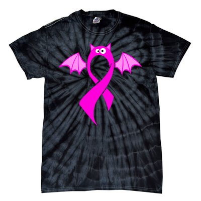 Breast Cancer Halloween Bat Pink Ribbon Tie-Dye T-Shirt