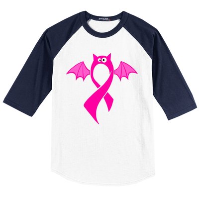 Breast Cancer Halloween Bat Pink Ribbon Baseball Sleeve Shirt