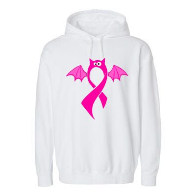 Breast Cancer Halloween Bat Pink Ribbon Garment-Dyed Fleece Hoodie