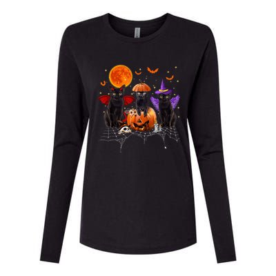 Black Cat Halloween Black Cat Sitting On Pumpkin Womens Cotton Relaxed Long Sleeve T-Shirt