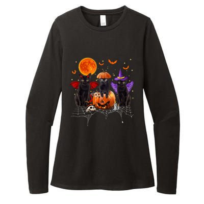 Black Cat Halloween Black Cat Sitting On Pumpkin Womens CVC Long Sleeve Shirt