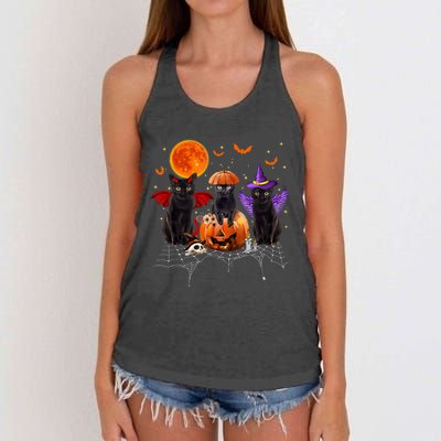 Black Cat Halloween Black Cat Sitting On Pumpkin Women's Knotted Racerback Tank