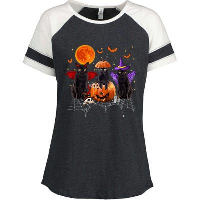 Black Cat Halloween Black Cat Sitting On Pumpkin Enza Ladies Jersey Colorblock Tee